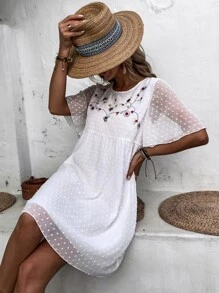 Đầm Nghề thêu Hoa Boho - trắng - Xem 6