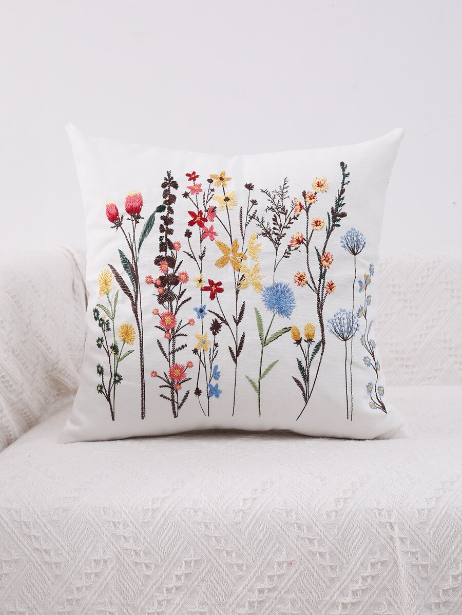 Miater 花卉刺繡靠墊套不附帶墊芯 - 彩色 - 查看 1