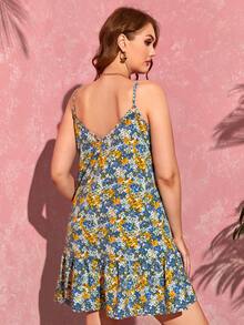 SHEIN 大碼小碎花荷葉邊吊帶連衣裙 - 彩色 - 查看 2