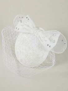 Faux Pearl & Bow Decor Bridal Veil Fall Clothes For Women - White - View 1