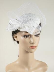 Faux Pearl & Bow Decor Bridal Veil Fall Clothes For Women - White - View 2