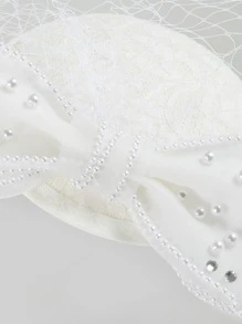 Faux Pearl & Bow Decor Bridal Veil Fall Clothes For Women - White - View 3