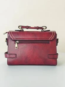 1 件勃艮第复古时尚拼色手提包，带翻盖，拉链开合，皮革肩带，适合日常使用、通勤、单肩包/斜挎包，时尚勃艮第包 - 紅色 - 查看 2