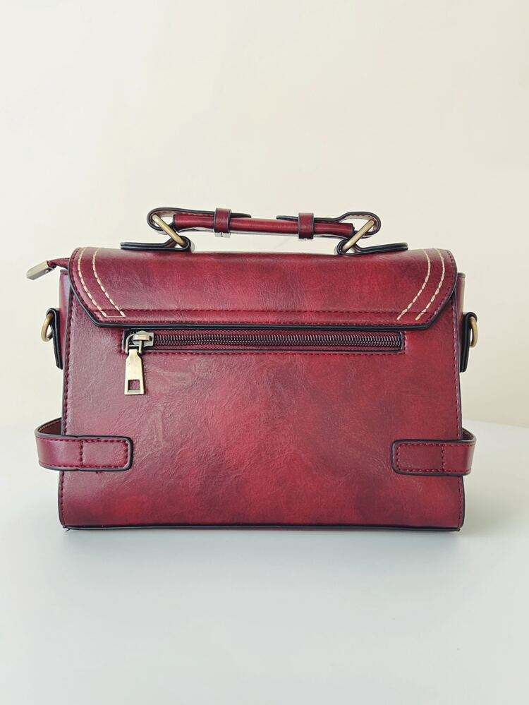 1 pièce Sac à main mode rétro bordeaux avec rabat, fermeture éclair, bandoulière , convient pour un usage quotidien, les déplacements, sac à l'épaule/sac bandoulière, sac bordeaux