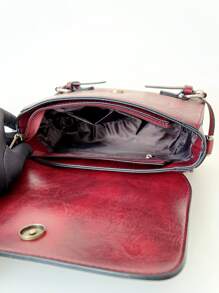 1 件勃艮第复古时尚拼色手提包，带翻盖，拉链开合，皮革肩带，适合日常使用、通勤、单肩包/斜挎包，时尚勃艮第包 - 紅色 - 查看 3