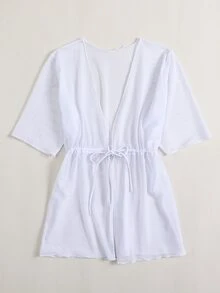 Girls Chiffon Tie Front Kimono - White - View 5