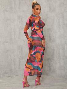 EURMUSE Allover Print Ruched Bodycon Dress - Multicolor - View 2