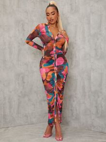 EURMUSE Allover Print Ruched Bodycon Dress - Multicolor - View 6
