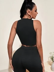 Top tank corto con aro O con abertura delantera - Negro - Ver 2