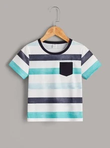 SHEIN Camiseta Rayada Con Bolsillo Delantero Para Jóvenes - Multicolor - Ver 1