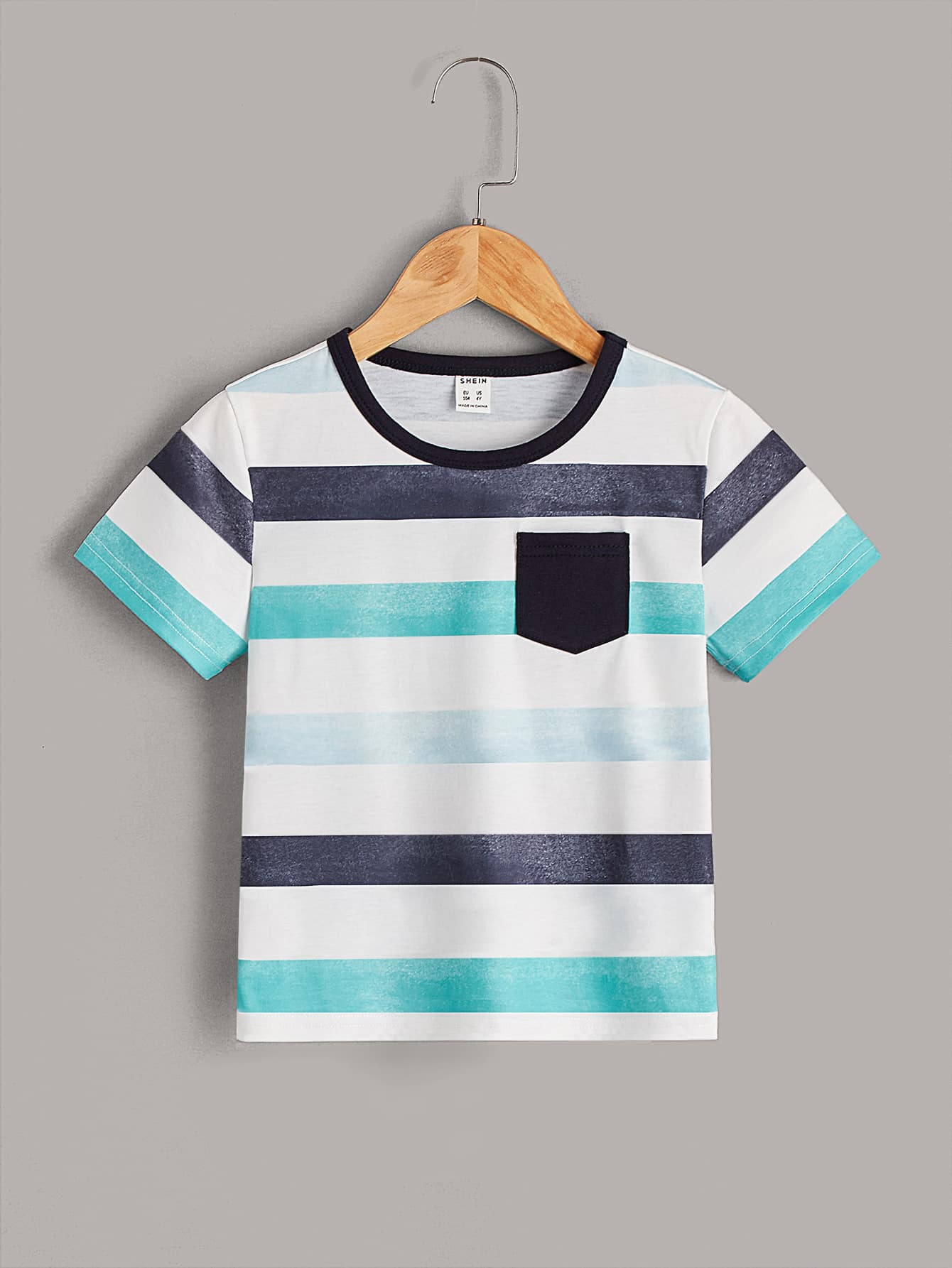 SHEIN Camiseta Rayada Con Bolsillo Delantero Para Jóvenes - Multicolor - Ver 1