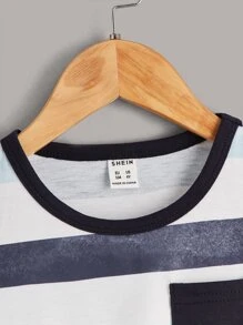 SHEIN Camiseta Rayada Con Bolsillo Delantero Para Jóvenes - Multicolor - Ver 3