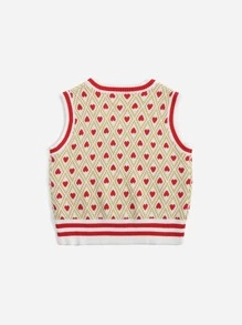 SHEIN Girls Heart Pattern Striped Knit Top - Multicolor - View 2