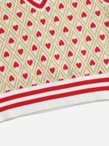 SHEIN Girls Heart Pattern Striped Knit Top - Multicolor - View 4