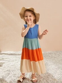 SHEIN Toddler Girls Colourblock Ruffle Hem Dress - Multicolor - View 1