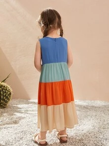 SHEIN Toddler Girls Colourblock Ruffle Hem Dress - Multicolor - View 2