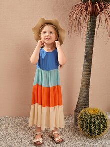 SHEIN Toddler Girls Colourblock Ruffle Hem Dress - Multicolor - View 3