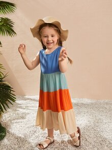 SHEIN Toddler Girls Colourblock Ruffle Hem Dress - Multicolor - View 4