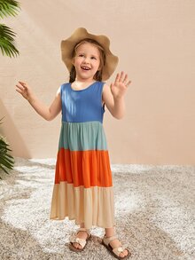 SHEIN Toddler Girls Colourblock Ruffle Hem Dress - Multicolor - View 6