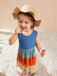 SHEIN Toddler Girls Colourblock Ruffle Hem Dress - Multicolor - View 7