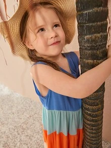 SHEIN Toddler Girls Colourblock Ruffle Hem Dress - Multicolor - View 8