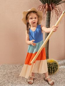 SHEIN Toddler Girls Colourblock Ruffle Hem Dress - Multicolor - View 9