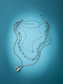 ROMWE Lock & Heart Decor Layered Necklace