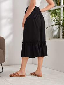 EMERY ROSE Váy nữ viền lá sen Viên lá sen Dải chun màu trơn Giải trí - màu đen - Xem 4