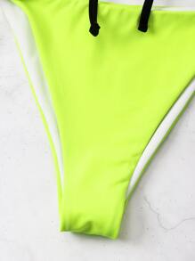 Tie Front Thong Bikini For Summer Beach - Lime Green - View 7