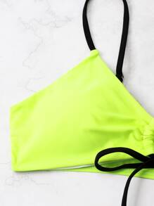 Tie Front Thong Bikini For Summer Beach - Lime Green - View 6