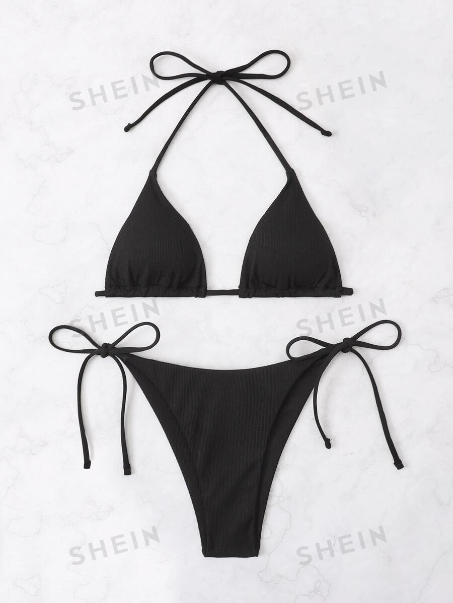 Sweetra Summer Beach Mono Bikini Set Sutien Triunghi Halter & Cravată Partea Inferioară Bikini 2 bucăți