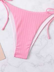SHEIN Swim Bộ bikini buộc dây tam giác hở lưng, cho kỳ nghỉ hè ở bãi biển - Màu Hồng  San hô - Xem 4