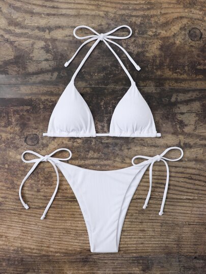 SHEIN Swim Summer Beach Halter Triangle Tie Side Bikini