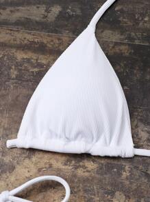 SHEIN Swim 夏季海灘長頸吊頸三角形綁帶式比基尼 - 白色 - 查看 4