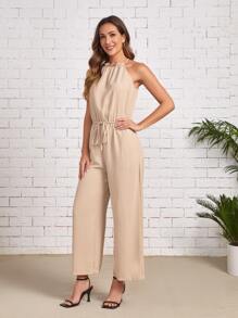 SHEIN Jumpsuit de cintura con nudo unicolor - Albaricoque - Ver 4