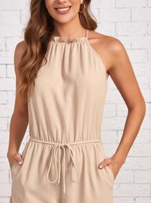 SHEIN Jumpsuit de cintura con nudo unicolor - Albaricoque - Ver 5
