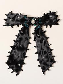 Kẹp tóc trang trí bằng pha lê & nơ - màu đen - Xem 1