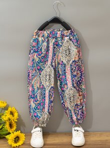 SHEIN 小女童花和佩斯利圖案長褲