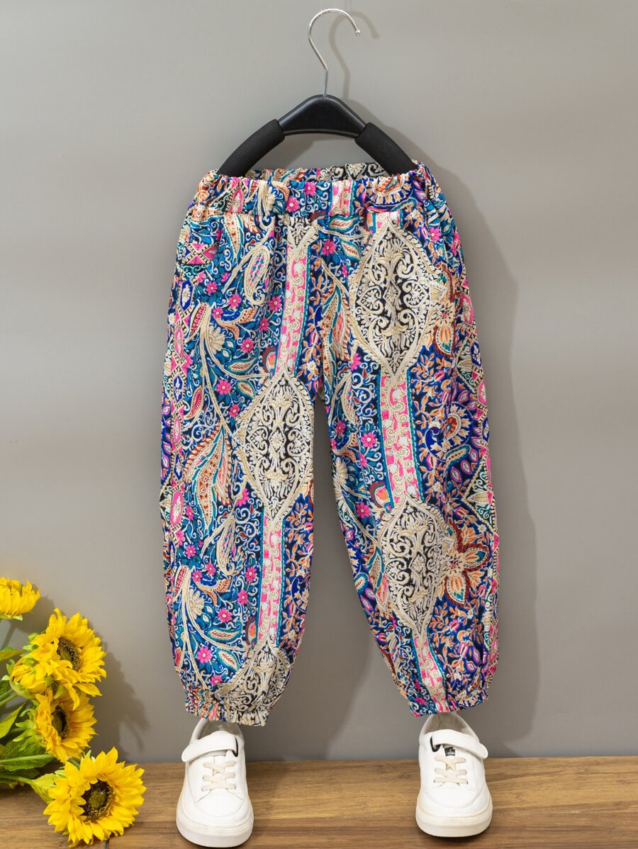SHEIN 小女童花和佩斯利圖案長褲
