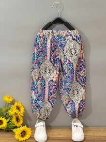 SHEIN 小女童花和佩斯利圖案長褲