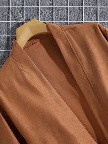 Manfinity 男士雙口袋前打結和服罩衫 - 駝色 - 查看 3