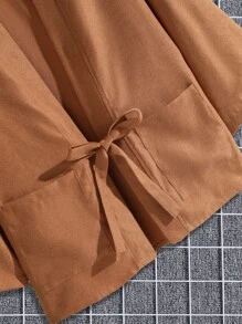 Manfinity 男士雙口袋前打結和服罩衫 - 駝色 - 查看 4