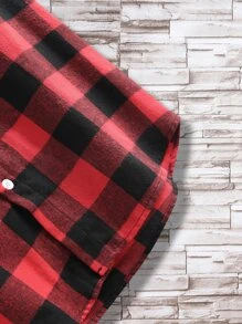 Manfinity 男士大格紋補丁貼口袋抽繩連帽襯衫和短褲 - 彩色 - 查看 3