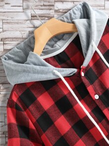 Manfinity 男士大格紋補丁貼口袋抽繩連帽襯衫和短褲 - 彩色 - 查看 5