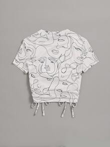 SHEIN Unity Abstract Figure Graphic Drawstring Front Tee Graphic Tees Women Tops - White - View 2