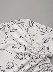 SHEIN Unity Abstract Figure Graphic Drawstring Front Tee Graphic Tees Women Tops - White - View 5
