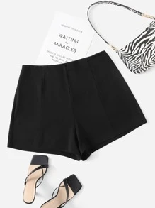 SHEIN Essnce Plus Solid Notched Detail Shorts - Black - View 1