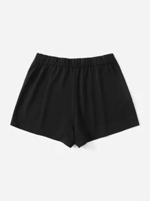 SHEIN Essnce Plus Solid Notched Detail Shorts - Black - View 2