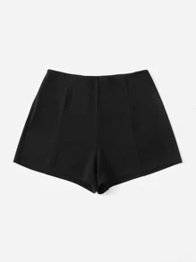 SHEIN Essnce Plus Solid Notched Detail Shorts - Black - View 3