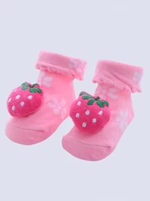 嬰兒草莓裝飾襪子 - 粉色 - 查看 1